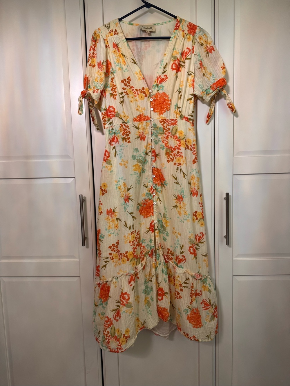 Anthropologie Cleobella Cream Midi Dress with Orange Floral Print